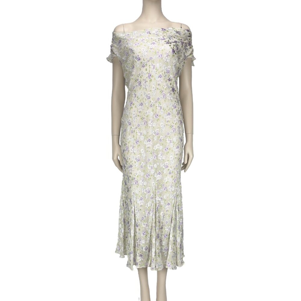 Vintage PRÉCIS Flowy Silk Shimmering Foral Burn-out Mermaid White